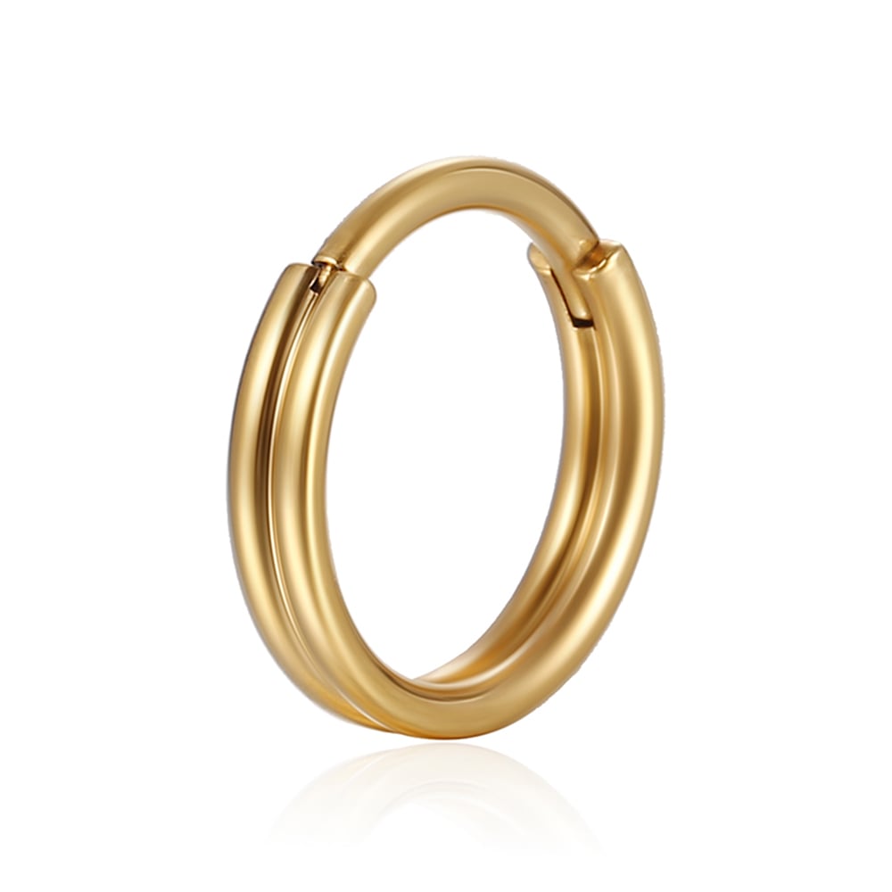 Gold titanium perforated daith 2-layer plain nose ring