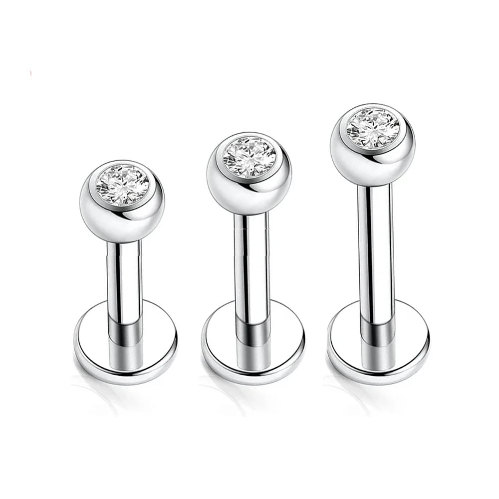 Titanium alloy diamond-encrusted external thread ball ball piercing septum lip nail 2.5mm 3mm 4mm