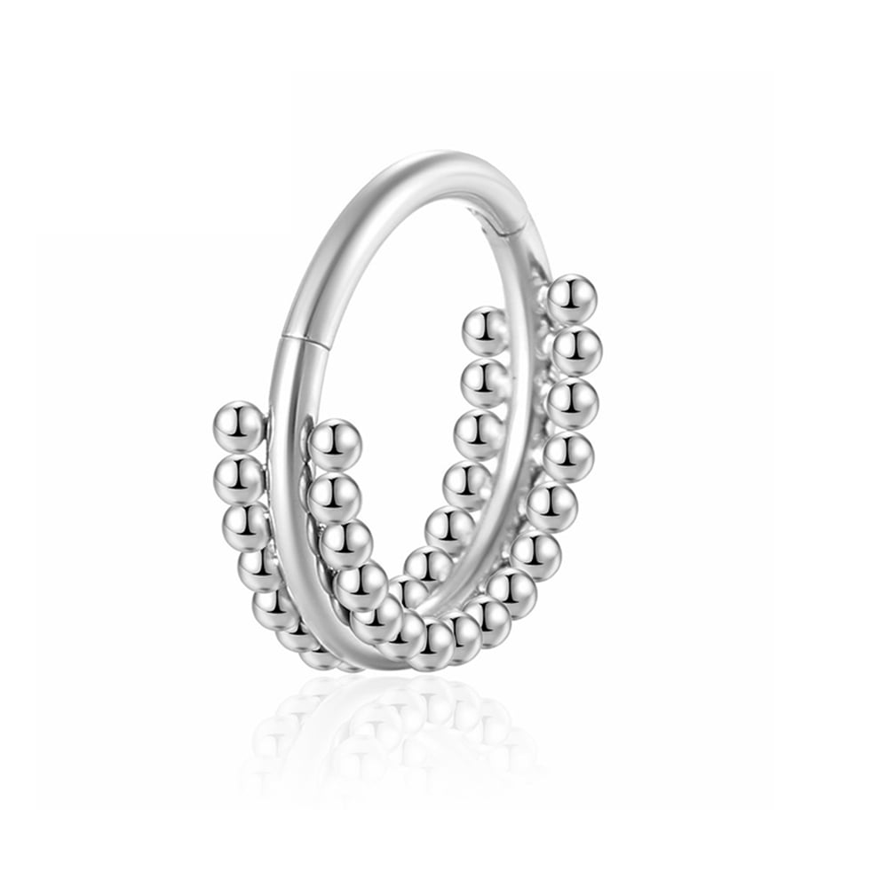 Titanium alloy 2 rows of side beads septum perforated nose ring