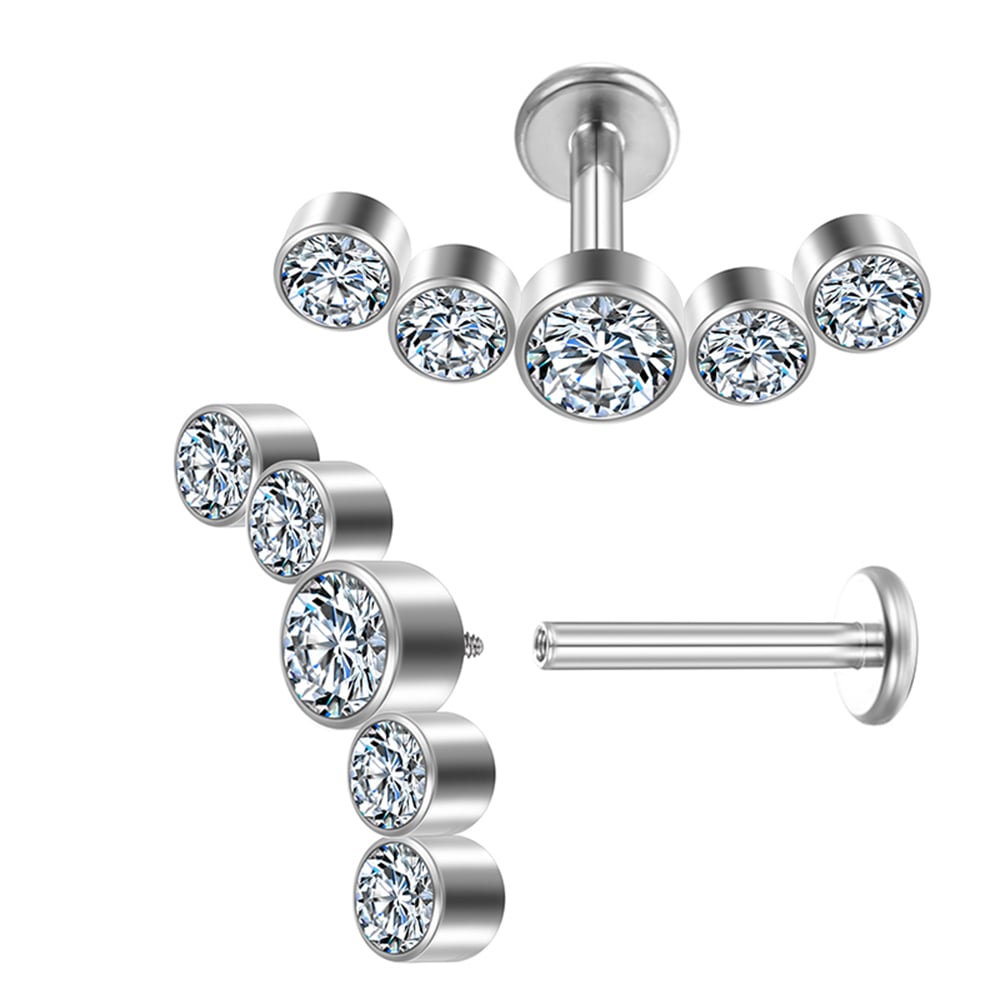 Titanium cylinder 5 stone butt welded zircon piercing lip nail curved earrings