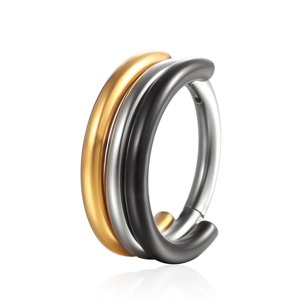 G23 titanium 3-layer gold and black color nose ring