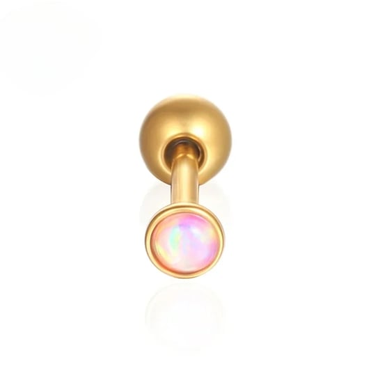 Titanium Alloy 0.8mm Thick 2mm Gold Internal Thread Pink Opal Piercing Lip Nail